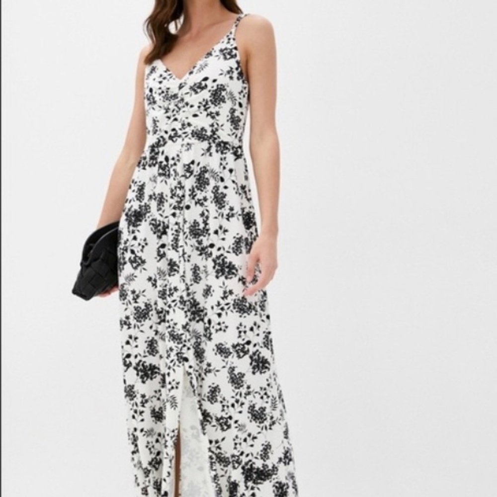 Banana Republic Black and White Sleeveless Floral Maxi Dress with Front Slit